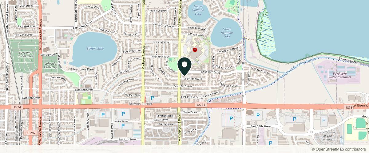 Map showing the exact location of Ideal Dermatology - Loveland at 1708 N Boise Ave, Loveland, CO 80538