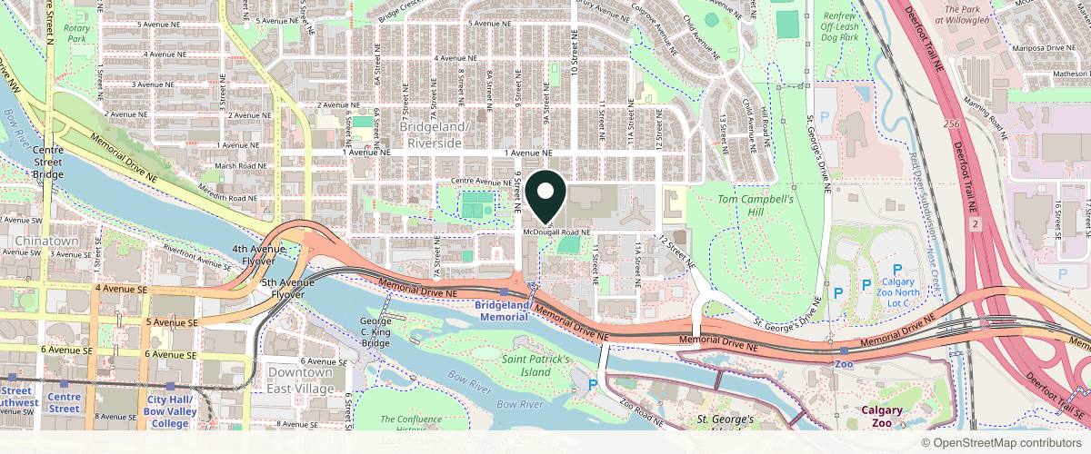 Map showing the exact location of Ikaria Medical Aesthetics at 1036 McDougall Rd NE, Calgary, AB T2E 7H1, Canada