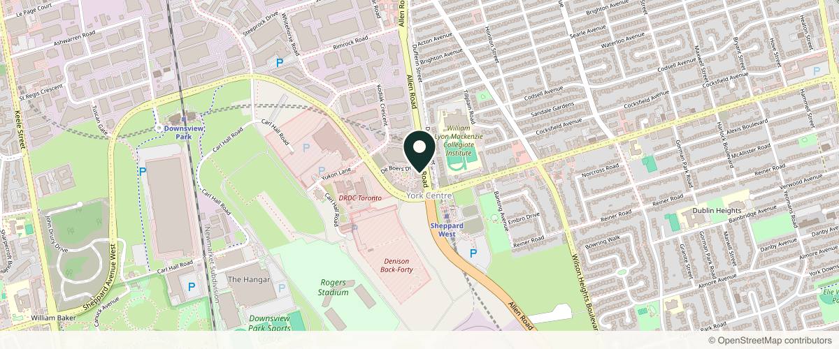 Map showing the exact location of ILA Beauty Med Spa at 1 De Boers Dr Unit 102, North York, ON M3J 0G6, Canada