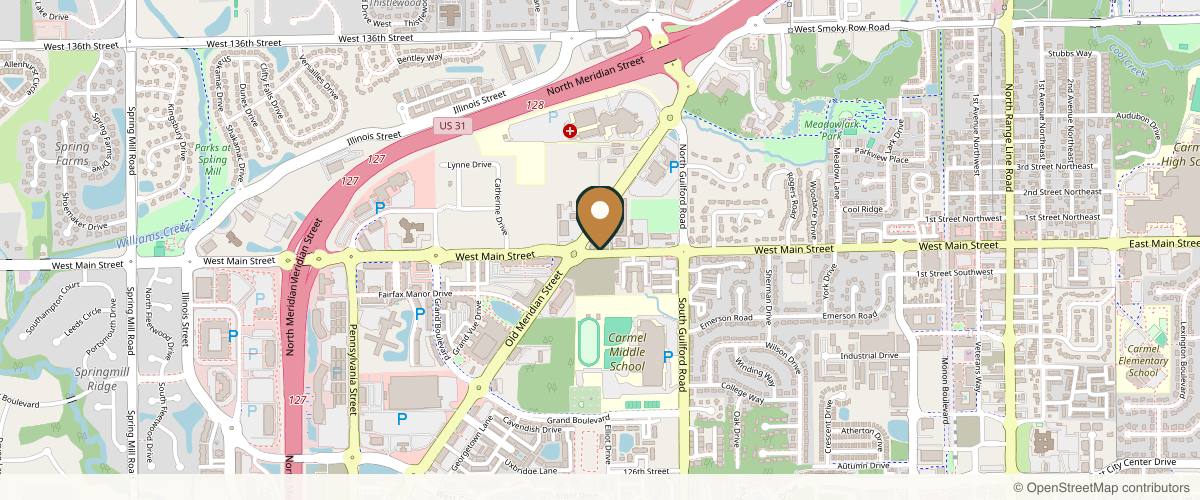 Map showing the exact location of Indie Lux Atelier at 1020 W Main St, Carmel, IN 46032, USA