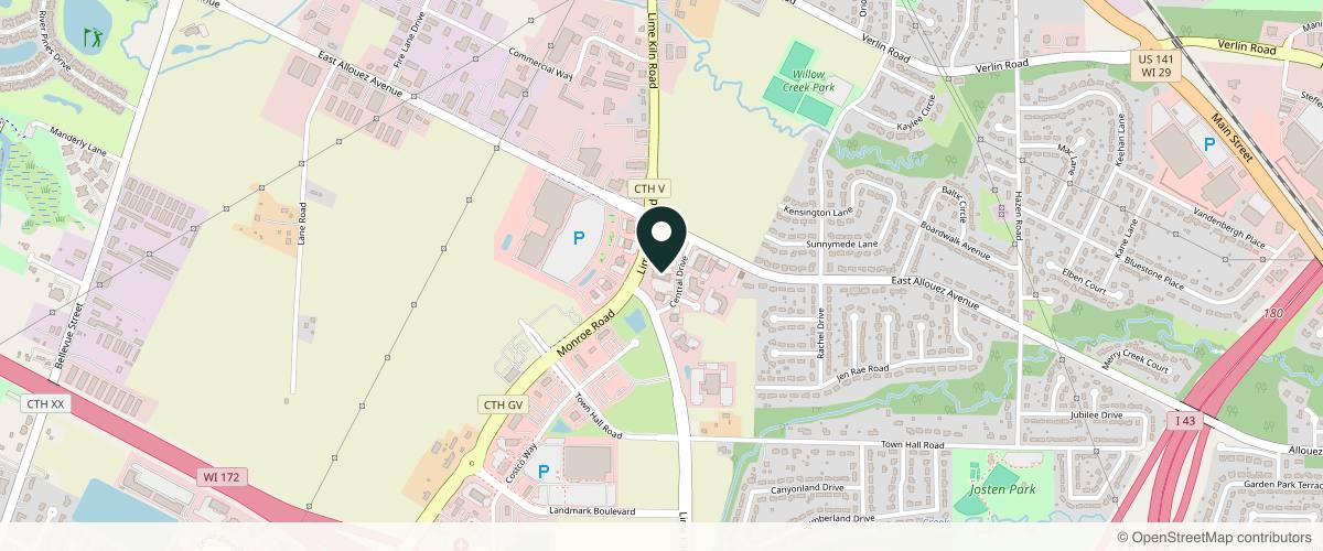 Map showing the exact location of Indiglo Med Spa at 2066 Central Dr Ste A, Green Bay, WI 54311, USA