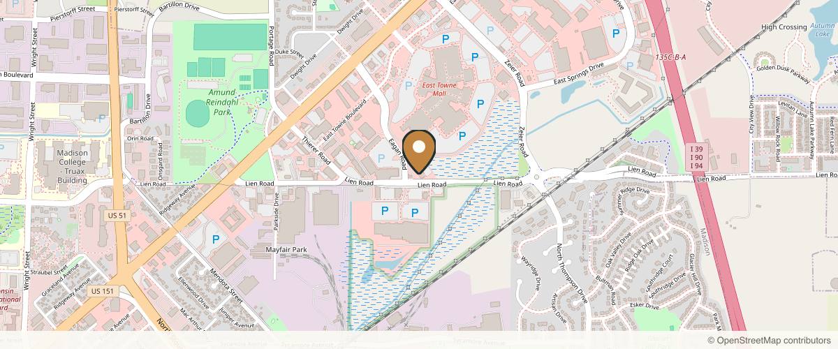 Map showing the exact location of Indulge Spa at 4339 E Towne Way, Madison, WI 53704, USA