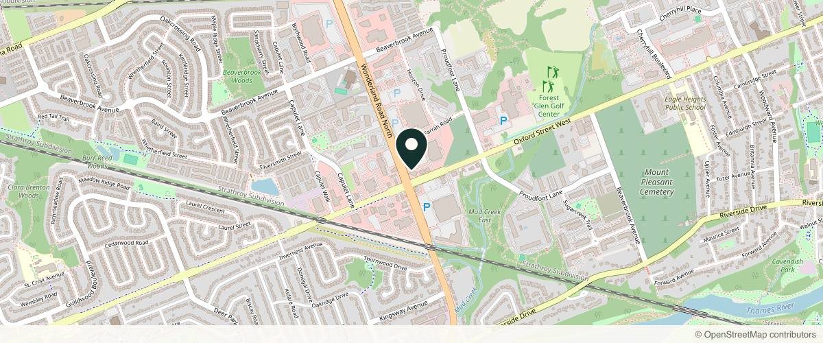 Map showing the exact location of Infinite Medical Spa at 551 Oxford St W Unit 201, London, ON N6H 0H9, Canada