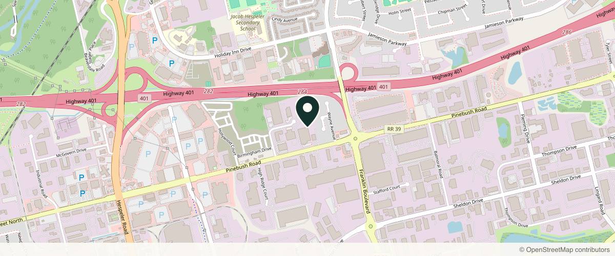 Map showing the exact location of Infinity Cosmetic Clinic at 182 Pinebush Rd, Cambridge, ON N1R 7H8, Canada