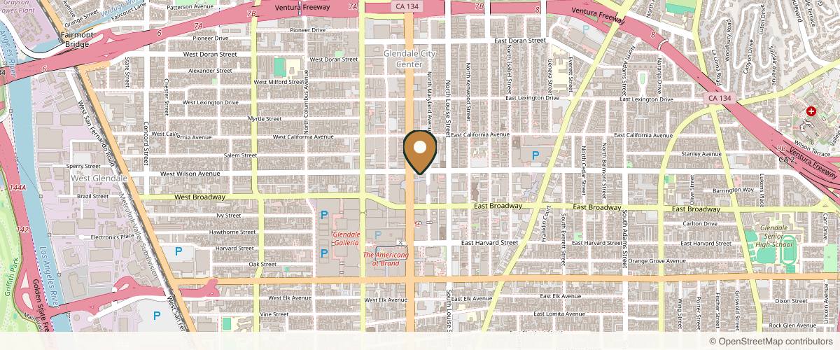 Map showing the exact location of InHype Sanctuary Medical Spa Glendale at 110 E Wilson Ave, Glendale, CA 91206, USA