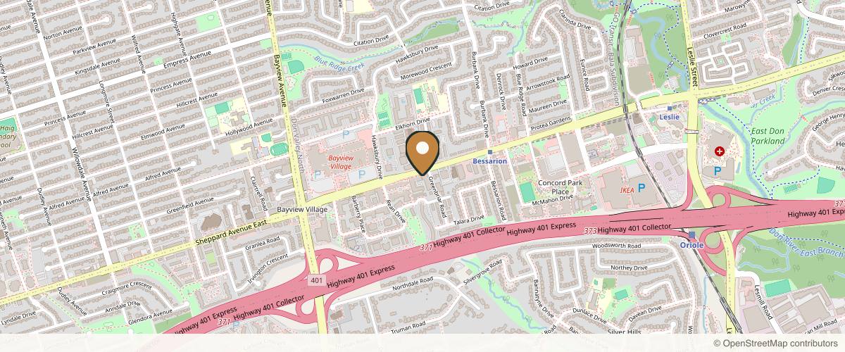 Map showing the exact location of Injection Lounge at 621 Sheppard Ave E, North York, ON M2K 1B5, Canada