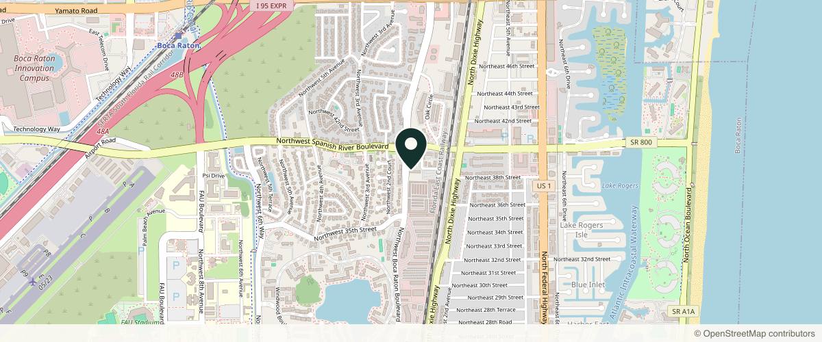 Map showing the exact location of Injection Perfection Medical Spa at 3850 NW 2nd Ave Unit 21, Boca Raton, FL 33431, USA