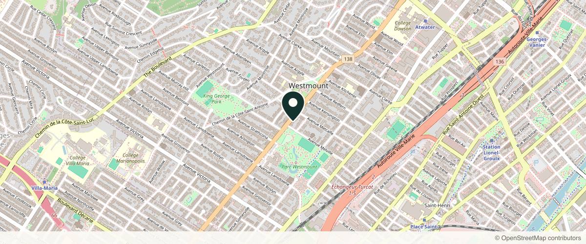 Map showing the exact location of Injections by Lydia at 4484 Rue Sherbrooke O, Westmount, QC H3Z 1E6, Canada