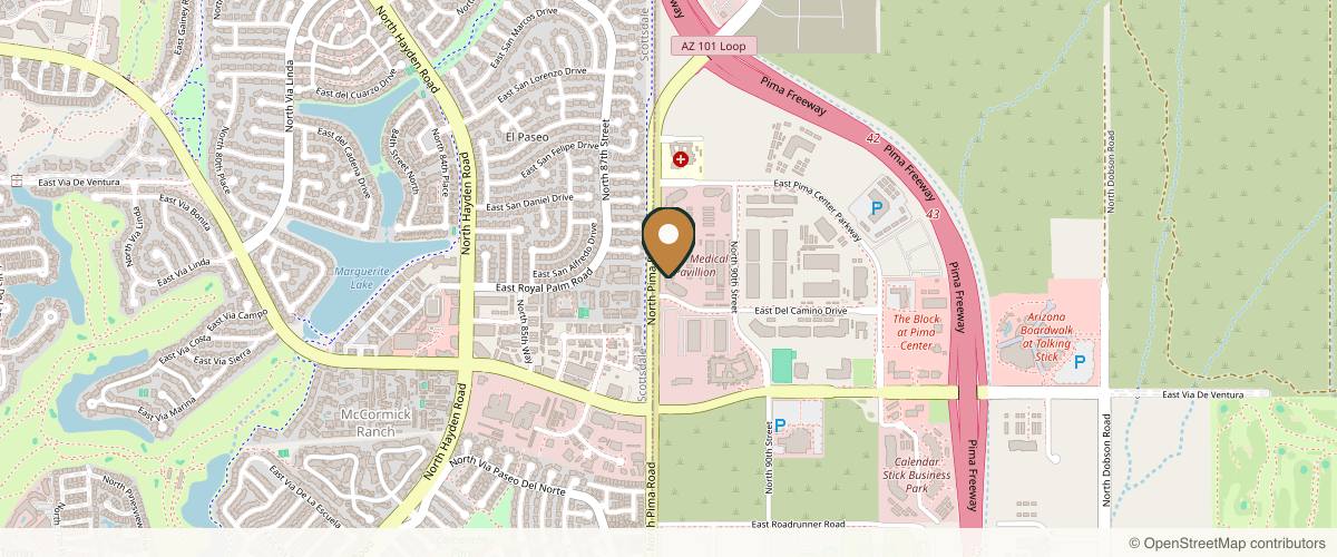 Map showing the exact location of Injections by Megan at 8415 N Pima Rd Ste 200, Scottsdale, AZ 85258, USA