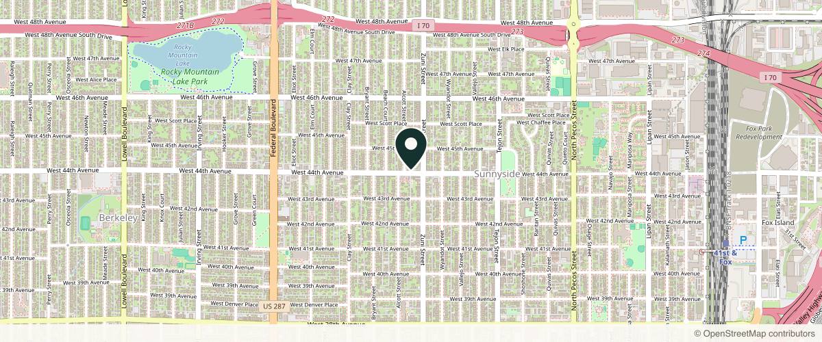 Map showing the exact location of Injector 5280 at 2435 W 44th Ave, Denver, CO 80211, USA