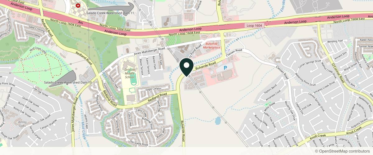 Map showing the exact location of Injector Artist Aesthetics at 16918 Bulverde Rd Door 107, Suite 102, San Antonio, TX 78247, USA