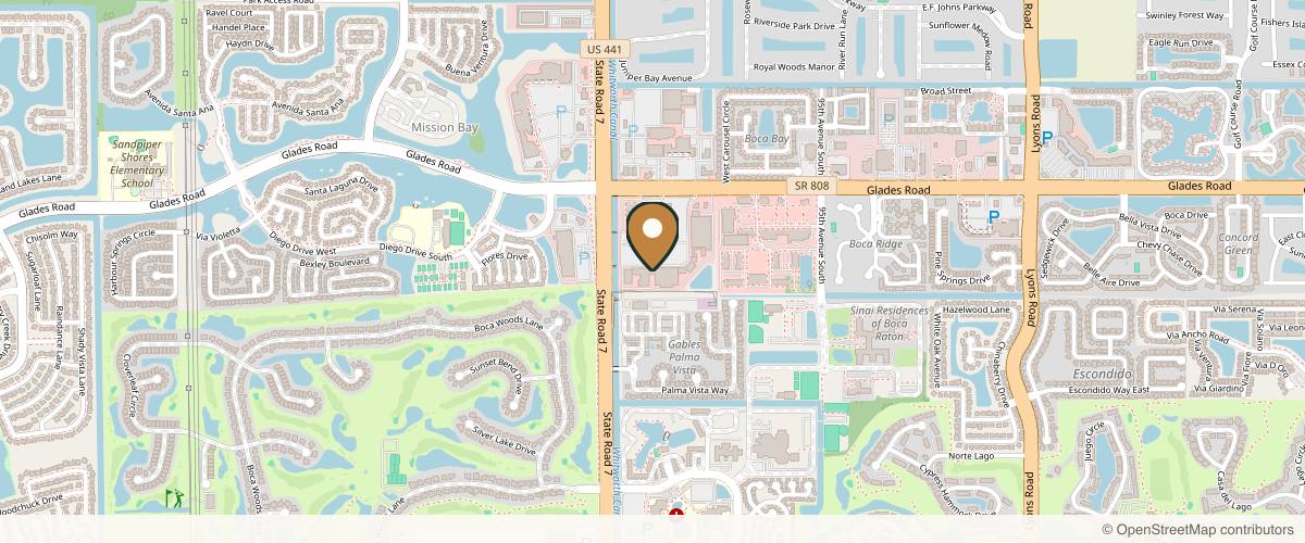 Map showing the exact location of InjectRX Wellness at 9858 Glades Rd STE D5, Boca Raton, FL 33434, USA