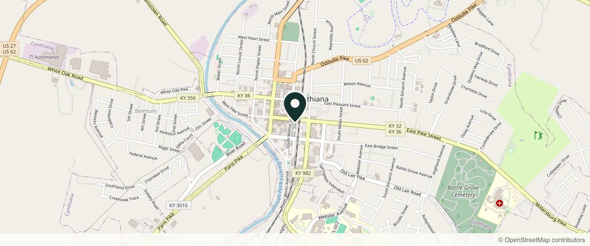 Map showing the exact location of Ink and Glow Aesthetics at 209 E Pike St, Cynthiana, KY 41031, USA