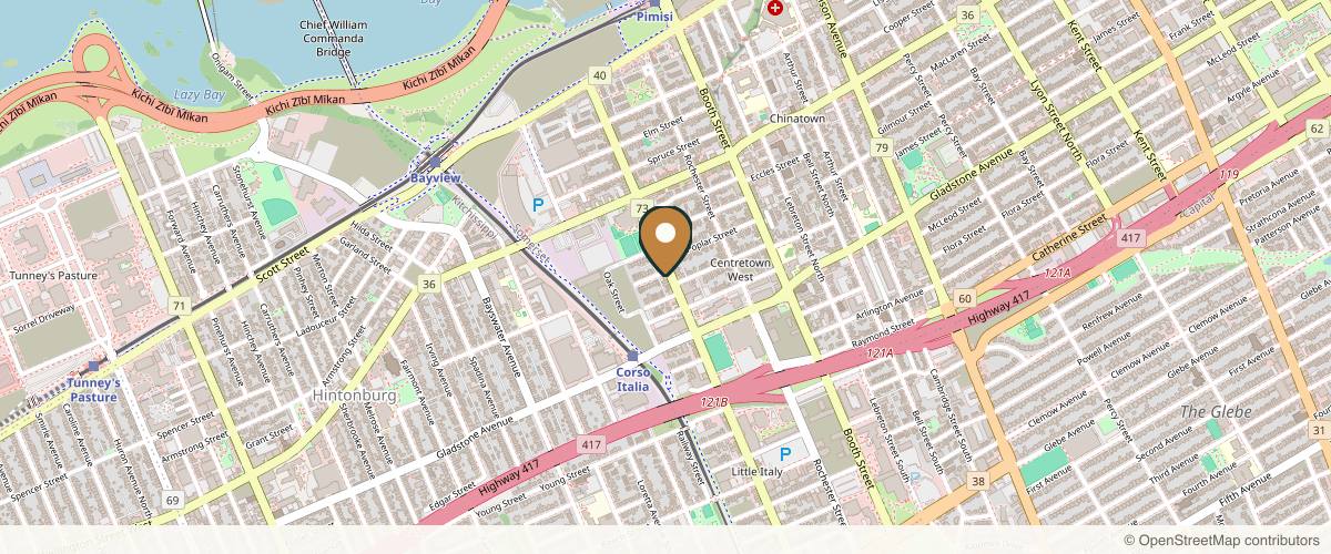 Map showing the exact location of Inskinity at 180 Preston St 3rd floor, Ottawa, ON K1R 7P9, Canada
