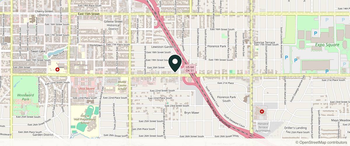 Map showing the exact location of Inspire Med Spa at 2651 E 21st St #300, Tulsa, OK 74114, USA