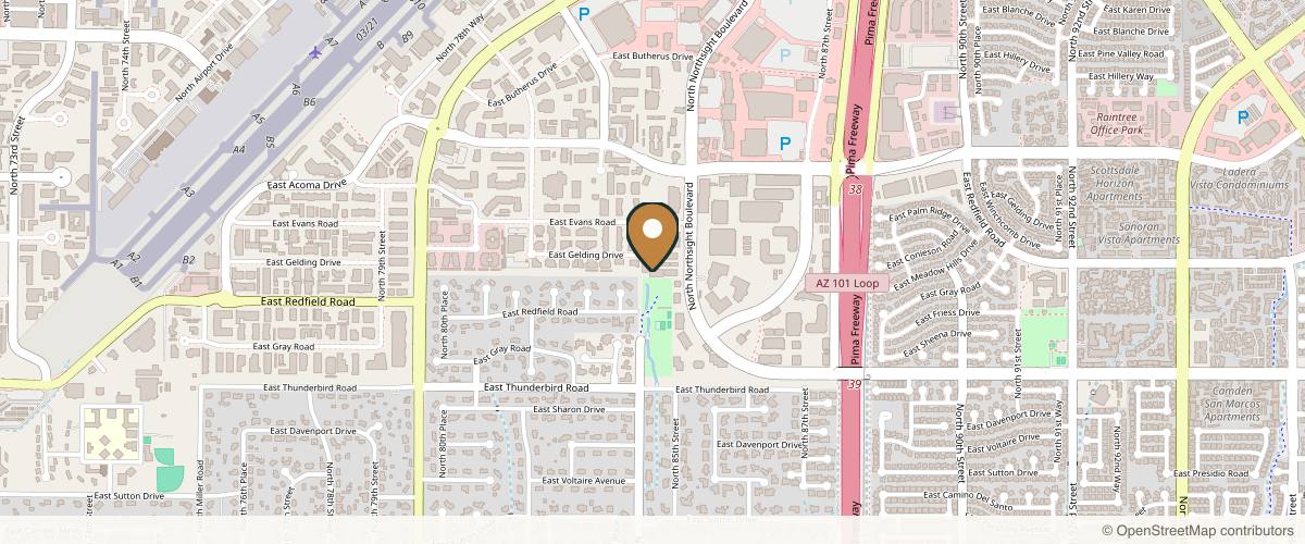 Map showing the exact location of Institute of Aesthetics, Beauty & Wellness at 14220 N Northsight Blvd Ste 150, Scottsdale, AZ 85260, USA