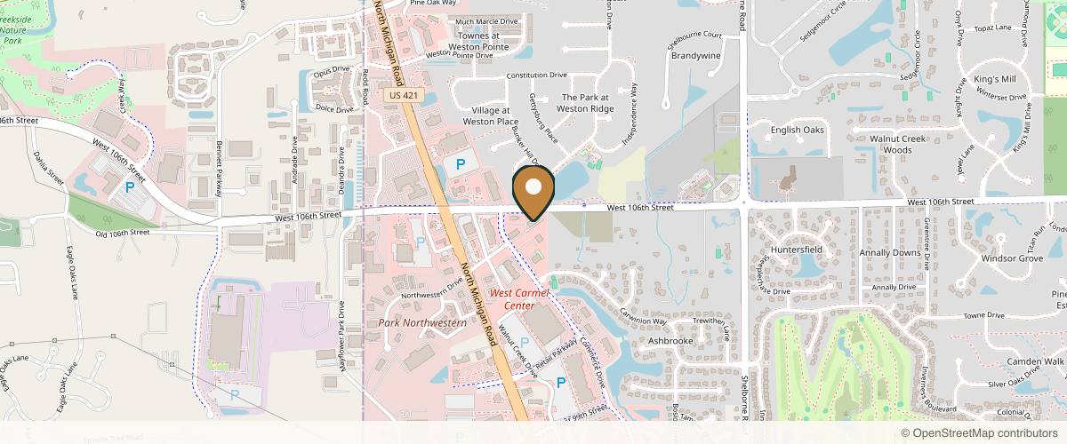 Map showing the exact location of Integrative Medicine, Laser and Aesthetics at 3965 W 106th St Ste. 140, Carmel, IN 46032, USA