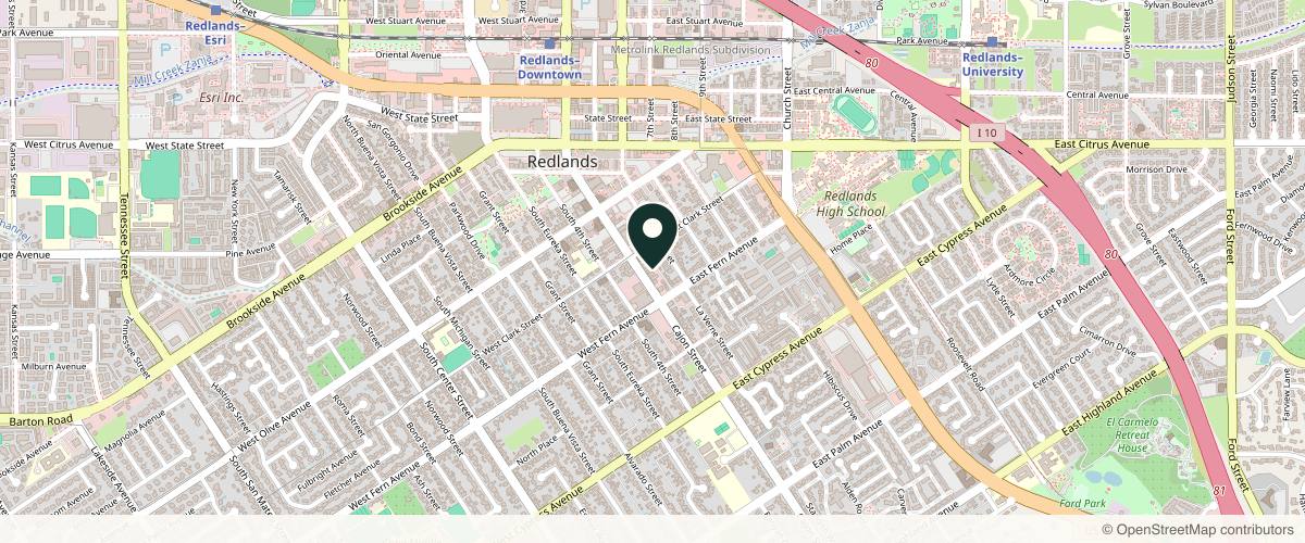 Map showing the exact location of International Day Spa at 325 Cajon St, Redlands, CA 92373, USA