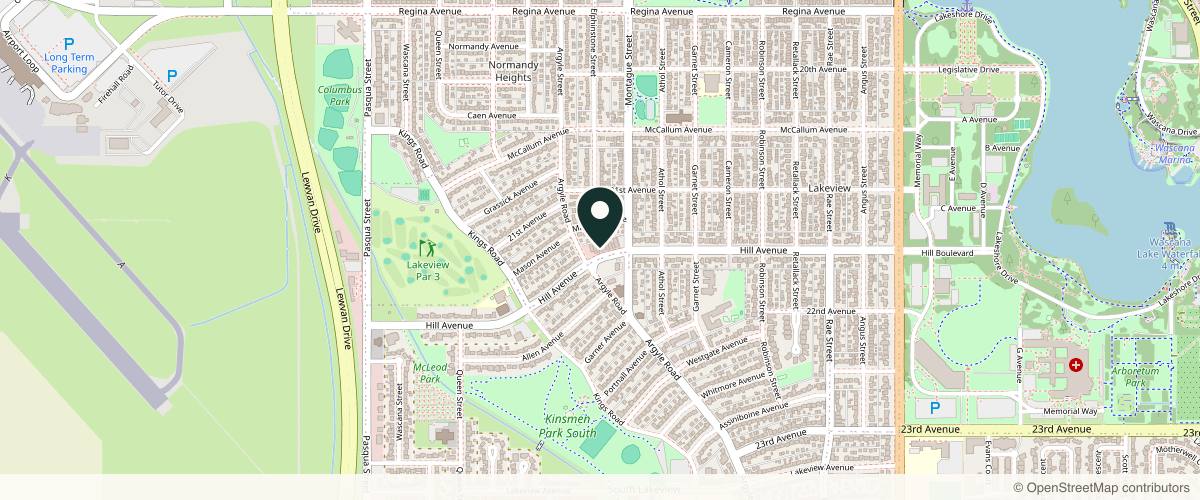 Map showing the exact location of INVU Medical Aesthetics at 3420 Hill Ave, Regina, SK S4S 0W9, Canada