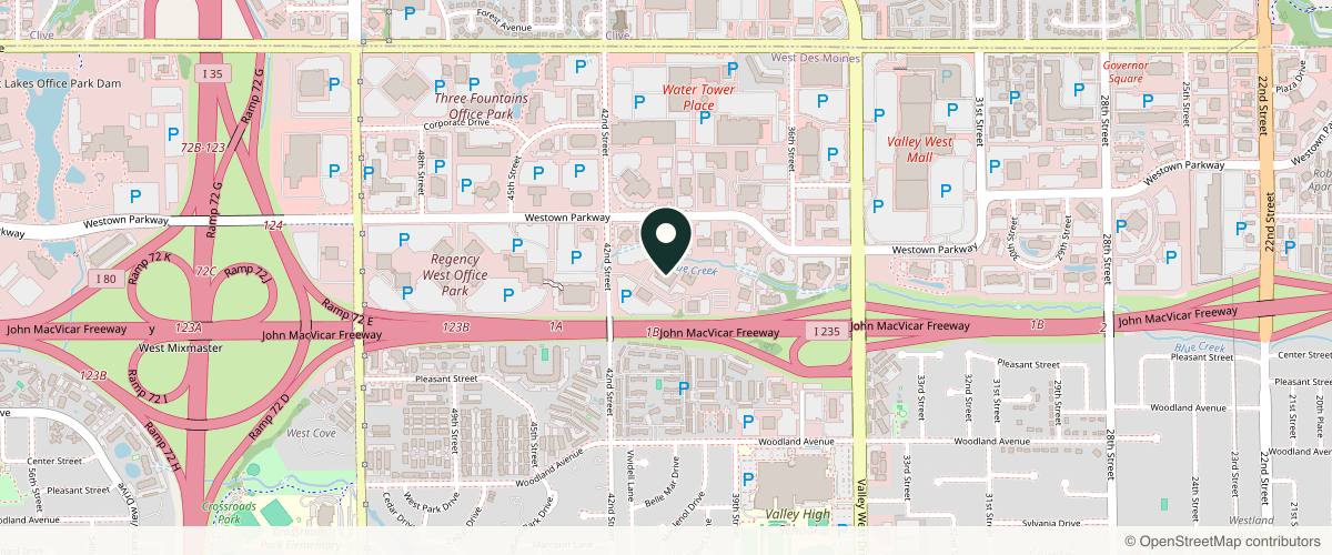 Map showing the exact location of Iowa Face and Body at 4090 Westown Pkwy Ste A1, West Des Moines, IA 50266, USA