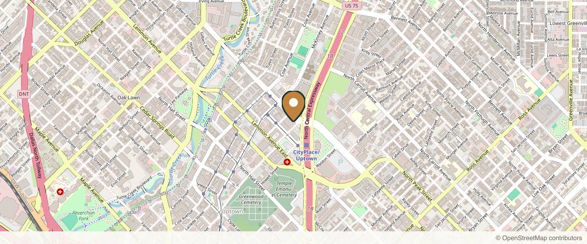 Map showing the exact location of It's A Secret Med Spa at 2935 Blackburn St Ste 100, Dallas, TX 75204, USA