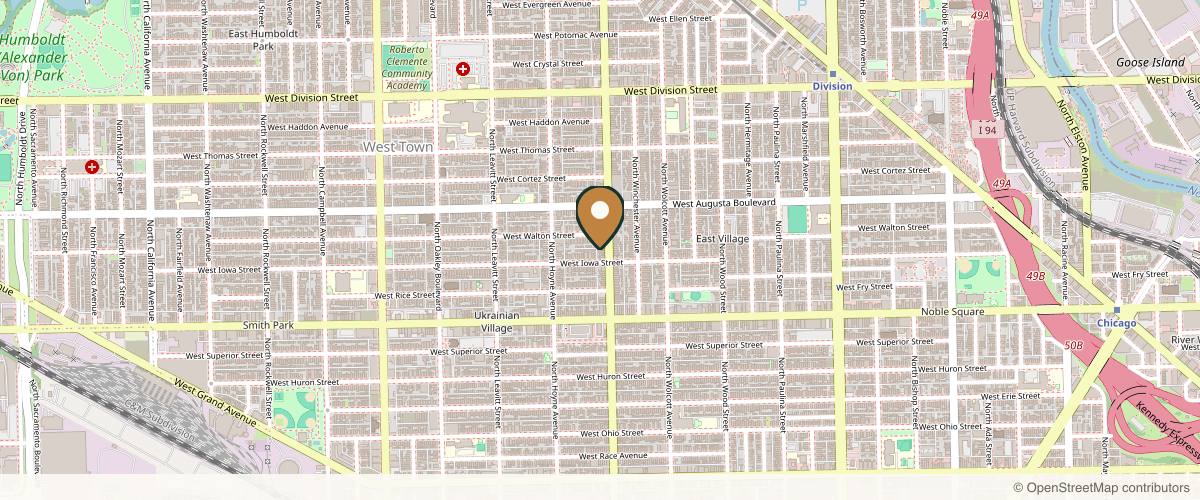 Map showing the exact location of IVI Aesthetics & Wellness at 910 N Damen Ave #1E, Chicago, IL 60622, USA