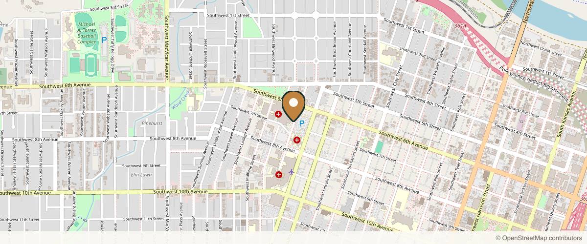 Map showing the exact location of Jack Peterson M.D. at 631 SW Horne St #400, Topeka, KS 66606, USA