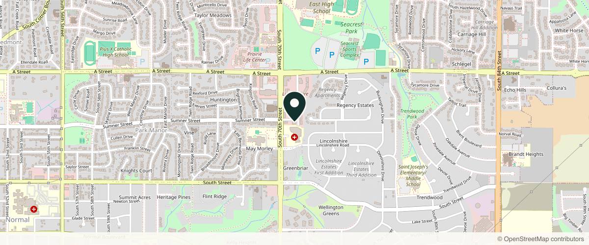Map showing the exact location of Jacobson Cosmetic Surgery at 1630 S 70th St Ste 202, Lincoln, NE 68506, USA