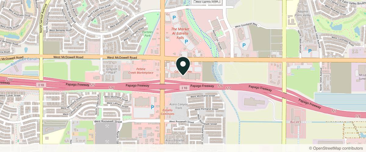 Map showing the exact location of JadeGrace Aesthetics at 15367 W McDowell Rd #101, Goodyear, AZ 85395, USA