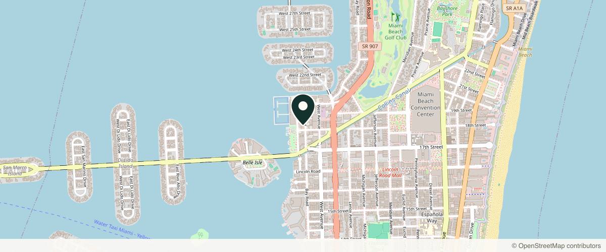 Map showing the exact location of James Christian Cosmetics at 1800 Bay Rd, Miami Beach, FL 33139, USA