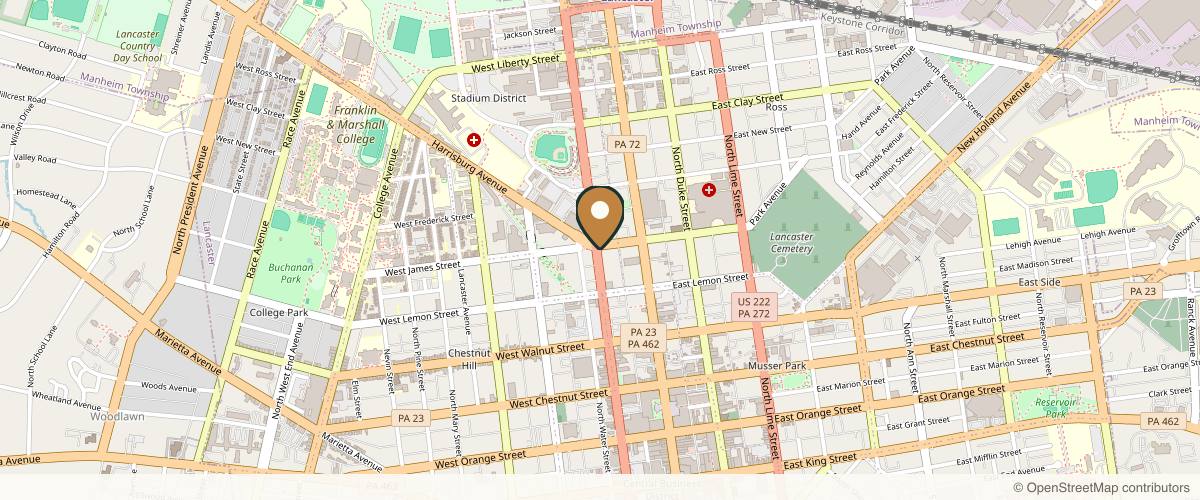 Map showing the exact location of James Street MedSpa at 459 N Prince St, Lancaster, PA 17603, USA