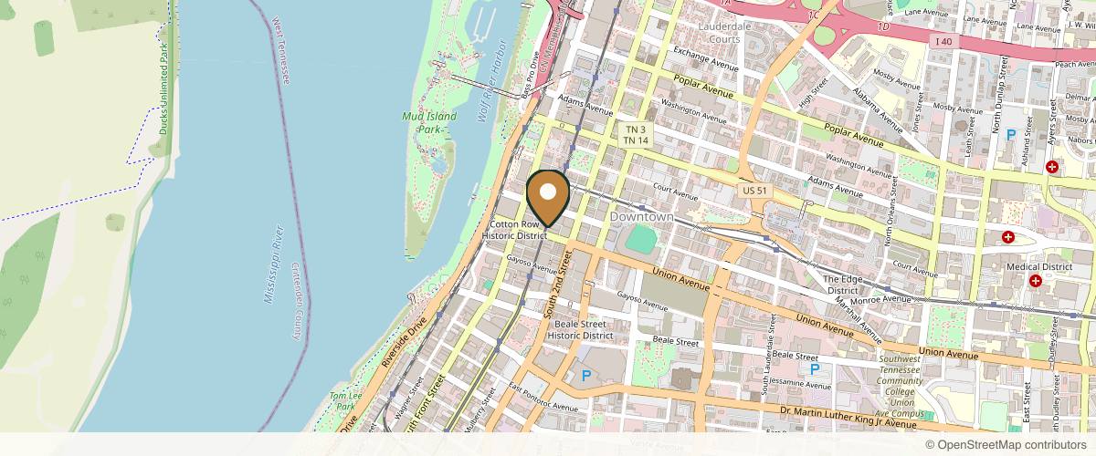 Map showing the exact location of Jasper Float Spa & Wellness Center - Downtown Memphis at 60 S Main St Suite 102, Memphis, TN 38103, USA