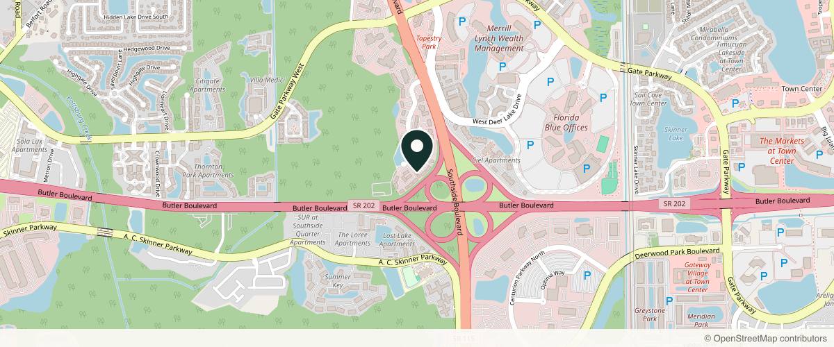 Map showing the exact location of Jax Aesthetics & Wellness Center at 8833 Perimeter Park Blvd Ste 204, Jacksonville, FL 32216, USA