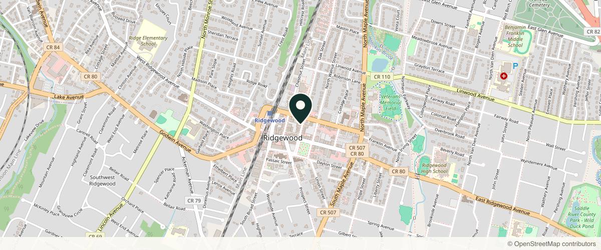 Map showing the exact location of JeLuJa Medspa and Weight loss Center LLC at Ridgewood at 38 Oak St #5A, Ridgewood, NJ 07450, USA
