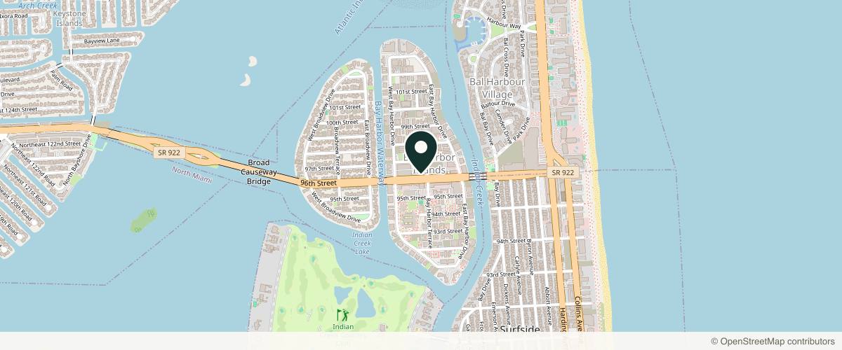 Map showing the exact location of Jeriel Kessel Weitz, D.O., FAAD at 1111 Kane Concourse Ste 100, Bay Harbor Islands, FL 33154