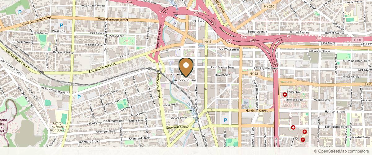 Map showing the exact location of Jessica Elizabeth Skincare at 264 W Jefferson St, Syracuse, NY 13202, USA