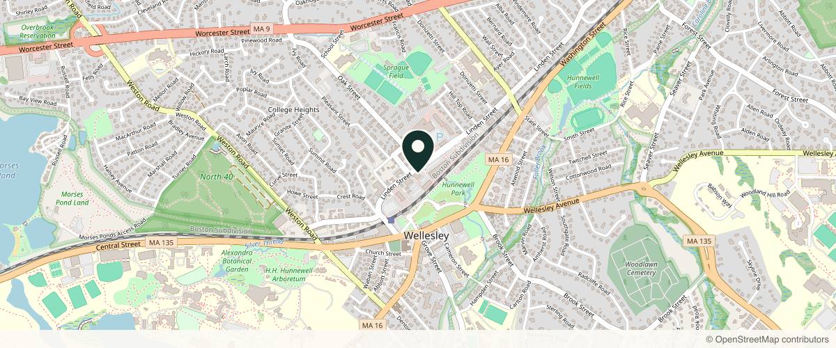 Map showing the exact location of Jhellen House Of Beauty at 159 Linden St, Wellesley, MA 02482, USA