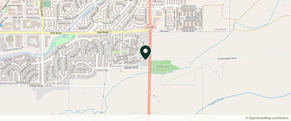Map showing the exact location of Jmarie Skin Studio, LLC at 1125 Neon Forest Cir Ste 100, Longmont, CO 80504, USA