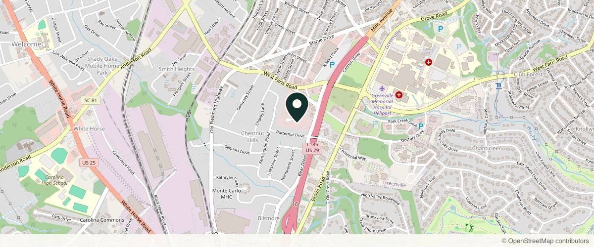 Map showing the exact location of John Humeniuk, MD, FRCP at 21 Memorial Medical Dr, Greenville, SC 29605