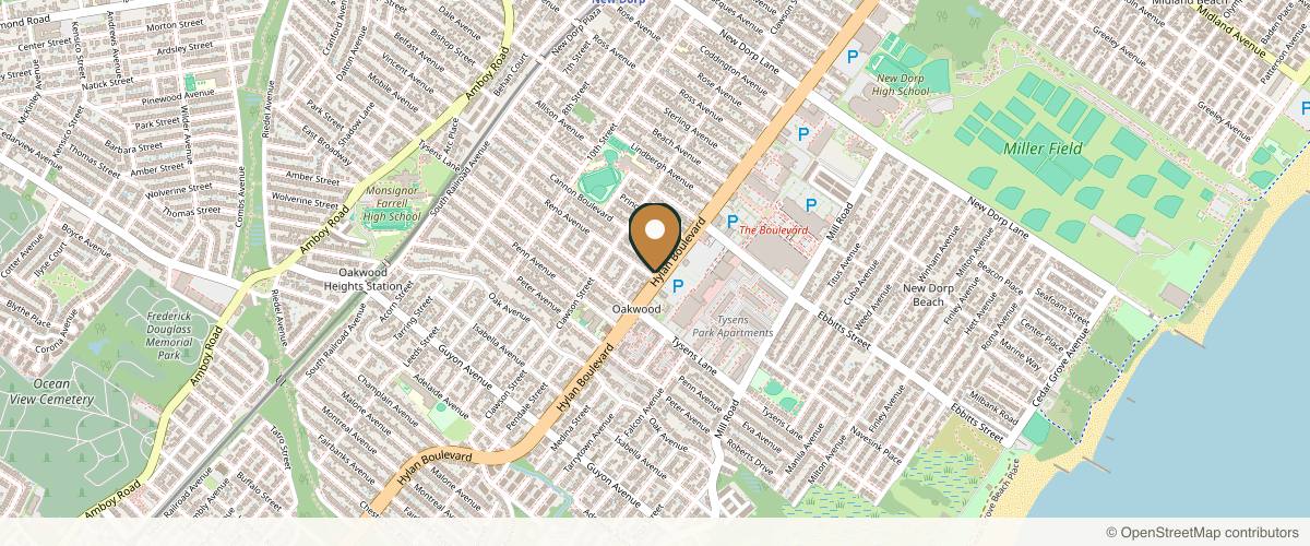 Map showing the exact location of JOHN W DECORATO, MD at 2777 Hylan Blvd, Staten Island, NY 10306, USA