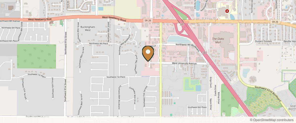 Map showing the exact location of John W. Tyrone, MD, PLLC, Plastic Surgery at 108 NW 76 Dr A, Gainesville, FL 32607, USA