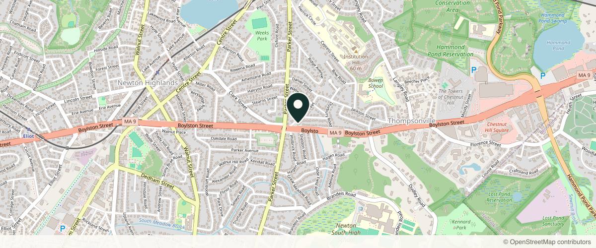 Map showing the exact location of Joseph A Russo MD at 575 Boylston St, Newton Centre, MA 02459, USA