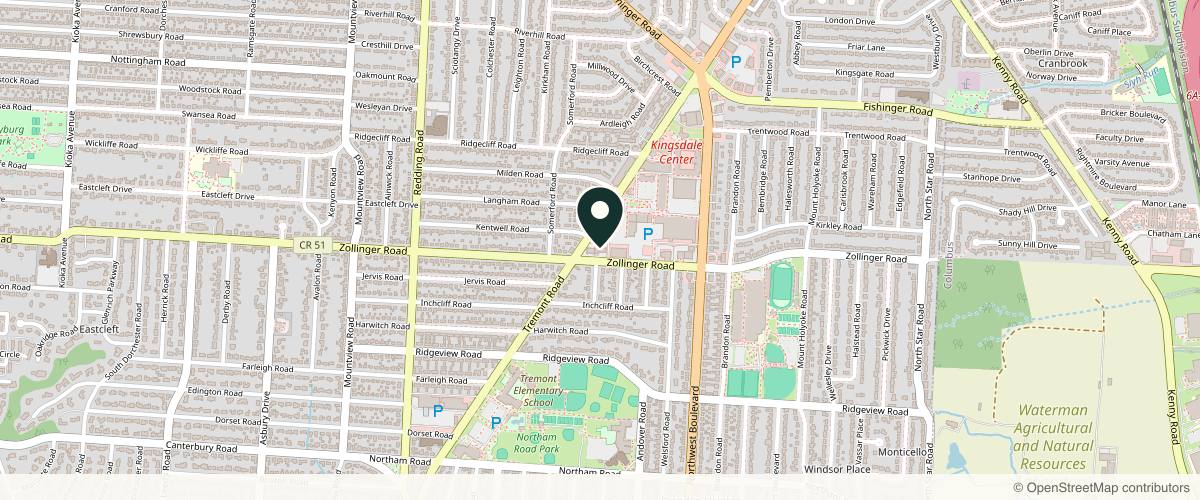 Map showing the exact location of JulieAnn Aesthetic Medicine at 1840 Zollinger Rd, Columbus, OH 43221, USA