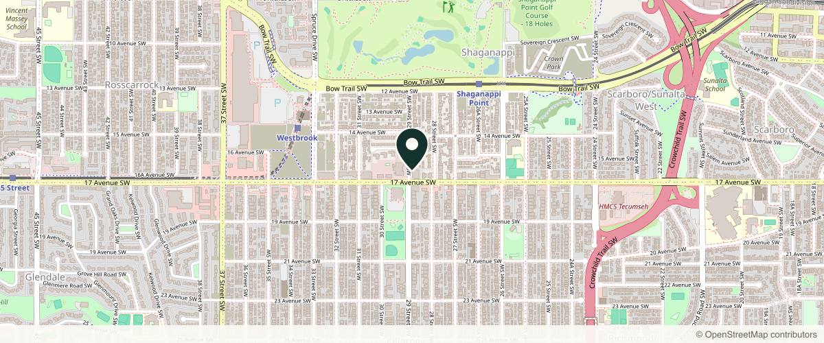 Map showing the exact location of Juvea Aesthetics Medi Spa at 1742 29 St SW, Calgary, AB T3C 1M4, Canada