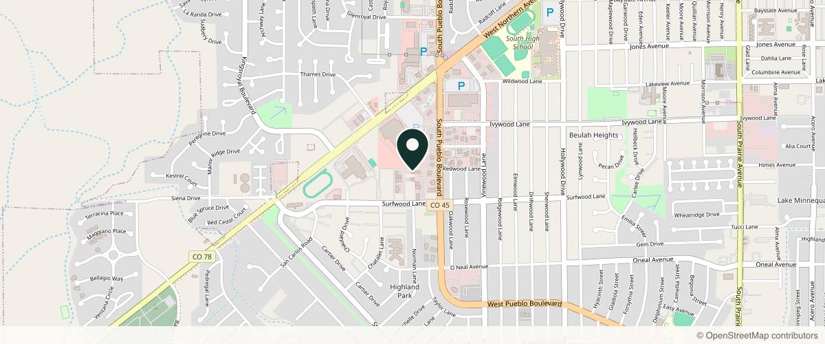 Map showing the exact location of Juvenessence Medical Aesthetics at 2026 Pepper Ln, Pueblo, CO 81005, USA