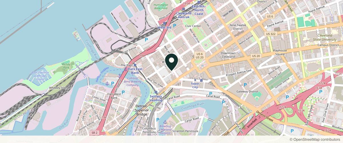 Map showing the exact location of Juvly Aesthetics at 1406 W 6th St 3rd Floor, Cleveland, OH 44113, USA
