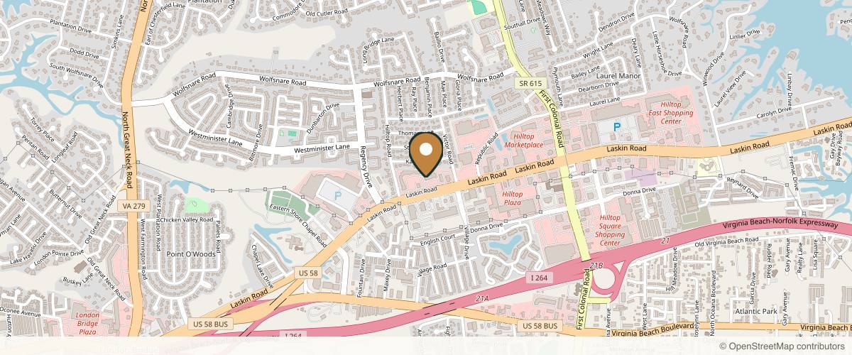 Map showing the exact location of Kaado MD Aesthetics and Anti-Aging Medicine at 1860 Laskin Rd #110, Virginia Beach, VA 23454, USA