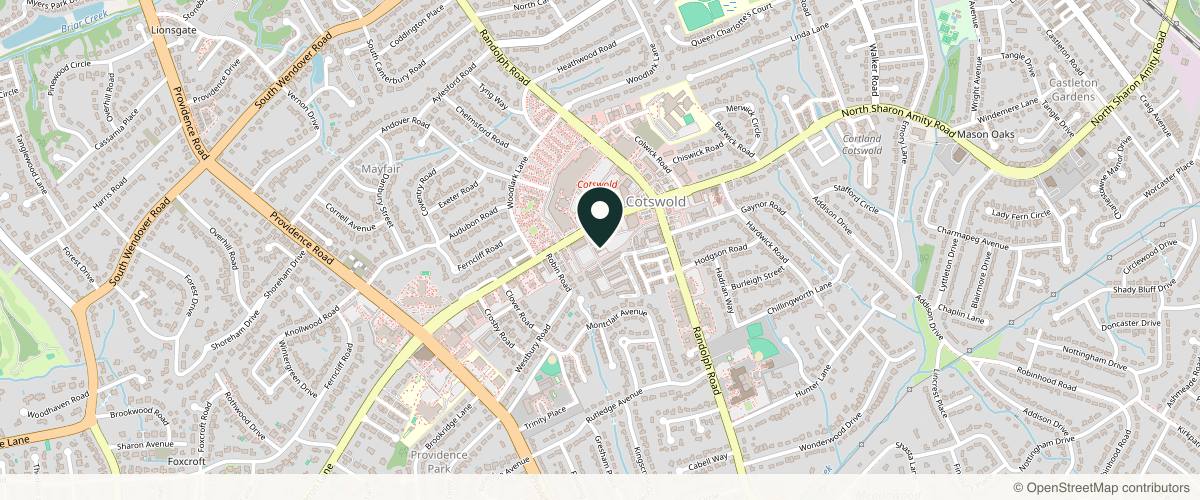 Map showing the exact location of Kalina Aesthetics and Wellness at 233 S Sharon Amity Rd #107, Charlotte, NC 28211, USA