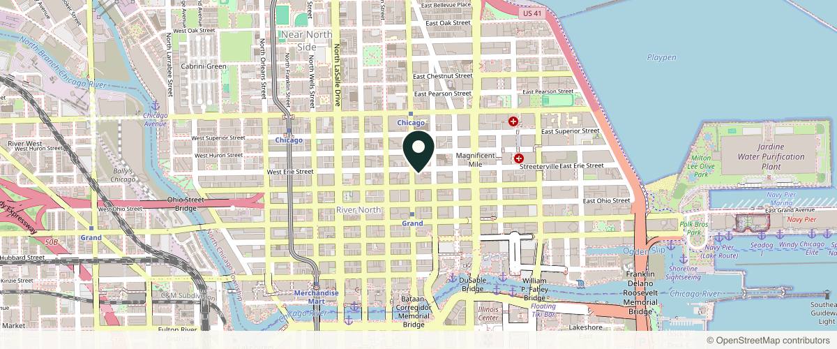 Map showing the exact location of Kaminska Dermatology at 1 E Erie St #530, Chicago, IL 60611