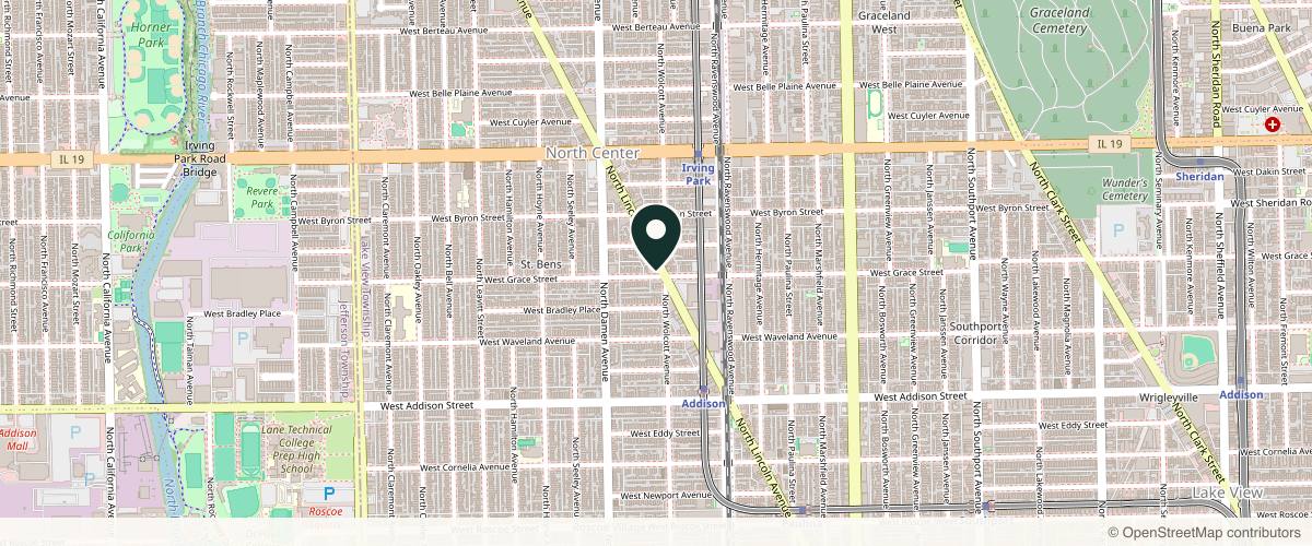Map showing the exact location of Kaminska Dermatology North Center at 3808 N Lincoln Ave Apt 101, Chicago, IL 60613